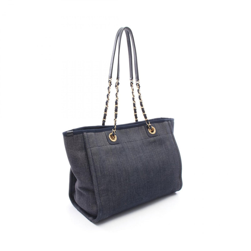 Chanel Tote Deauville Indigo Blue Denim Leather Chain MM — view 2