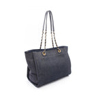Chanel Tote Deauville Indigo Blue Denim Leather Chain MM — view 2
