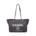 Chanel Tote Deauville Indigo Blue Denim Leather Chain MM