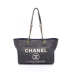 Chanel Tote Deauville Indigo Blue Denim Leather Chain MM