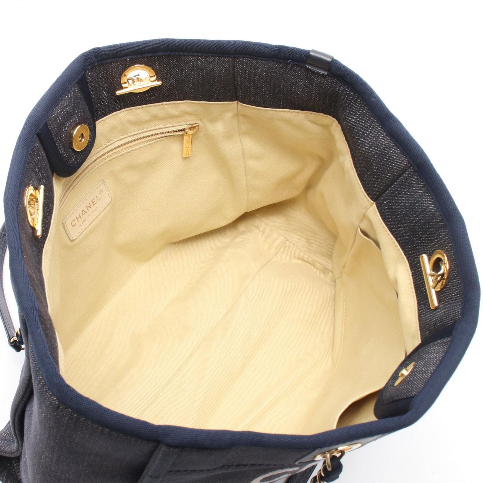 Chanel Tote Deauville Indigo Blue Denim Leather Chain MM — view 3