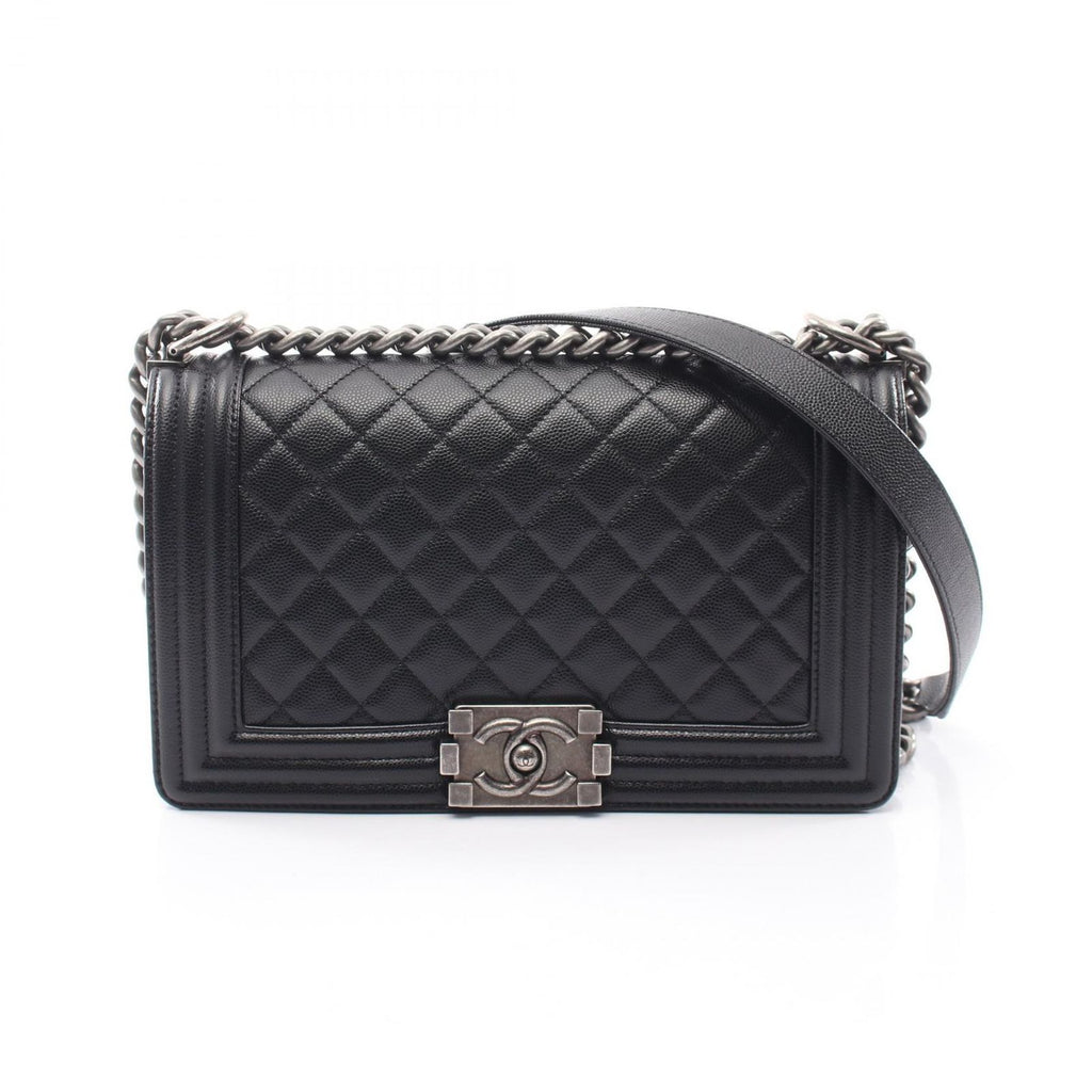 Chanel Shoulder Bag Boy Black Caviar Leather Boy Chain