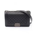 Chanel Shoulder Bag Boy Black Caviar Leather Boy Chain