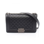 Chanel Shoulder Bag Boy Black Caviar Leather Boy Chain