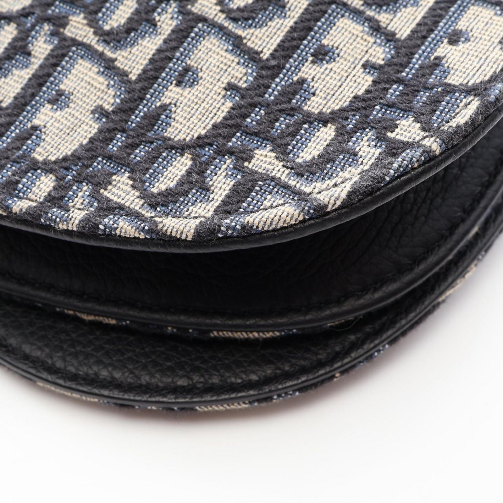 Dior Shoulder Bag Saddle Oblique Beige Navy Canvas Leather — view 5