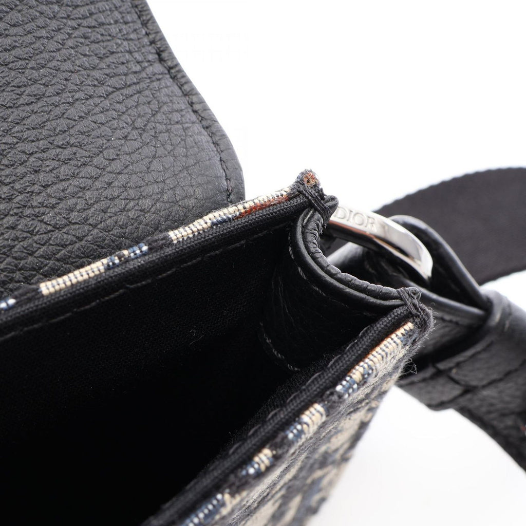 Dior Shoulder Bag Saddle Oblique Beige Navy Canvas Leather — view 7