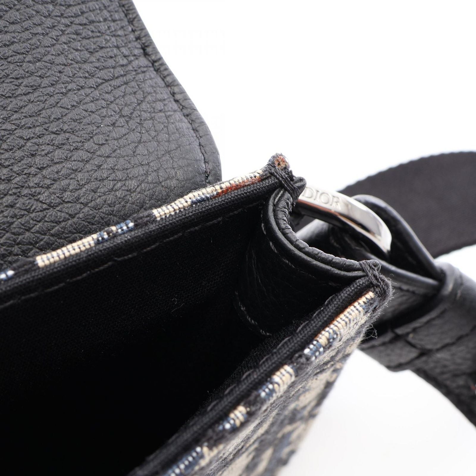 Dior Shoulder Bag Saddle Oblique Beige Navy Canvas Leather — view 7