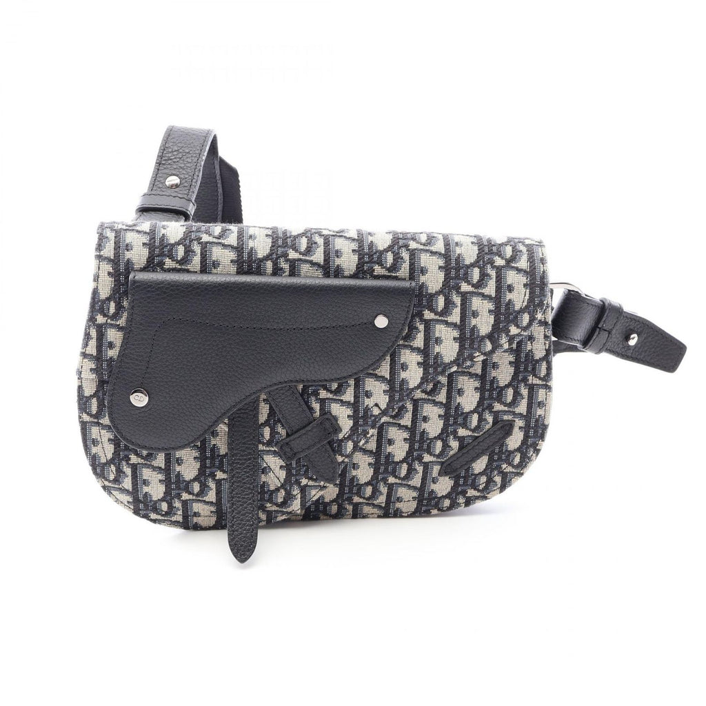 Dior Shoulder Bag Saddle Oblique Beige Navy Canvas Leather