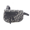 Dior Shoulder Bag Saddle Oblique Beige Navy Canvas Leather