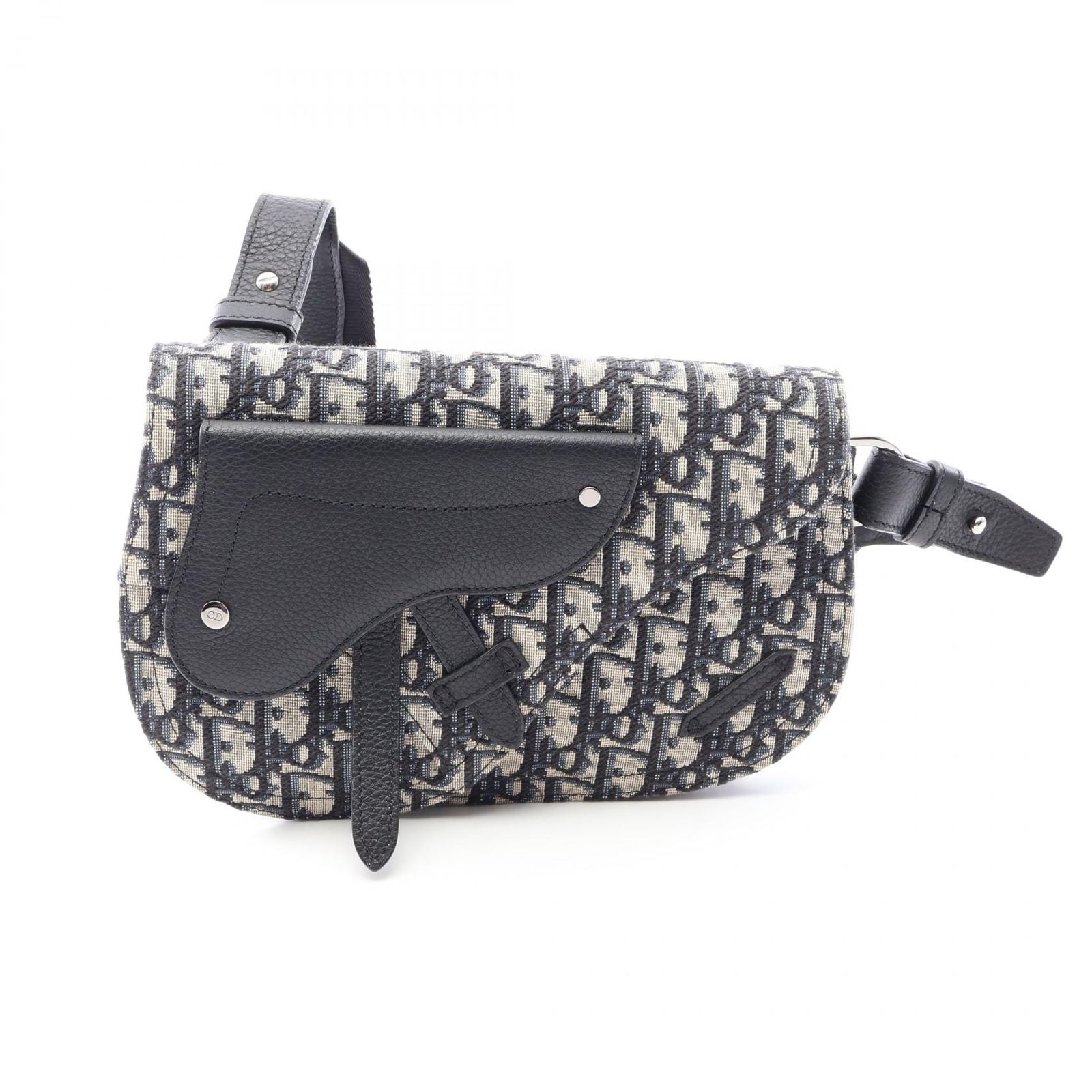 Dior Shoulder Bag Saddle Oblique Beige Navy Canvas Leather