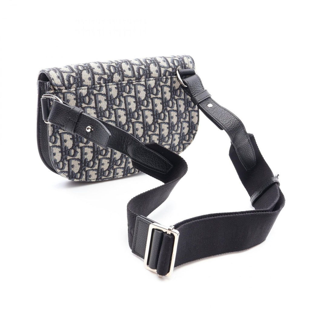 Dior Shoulder Bag Saddle Oblique Beige Navy Canvas Leather — view 2