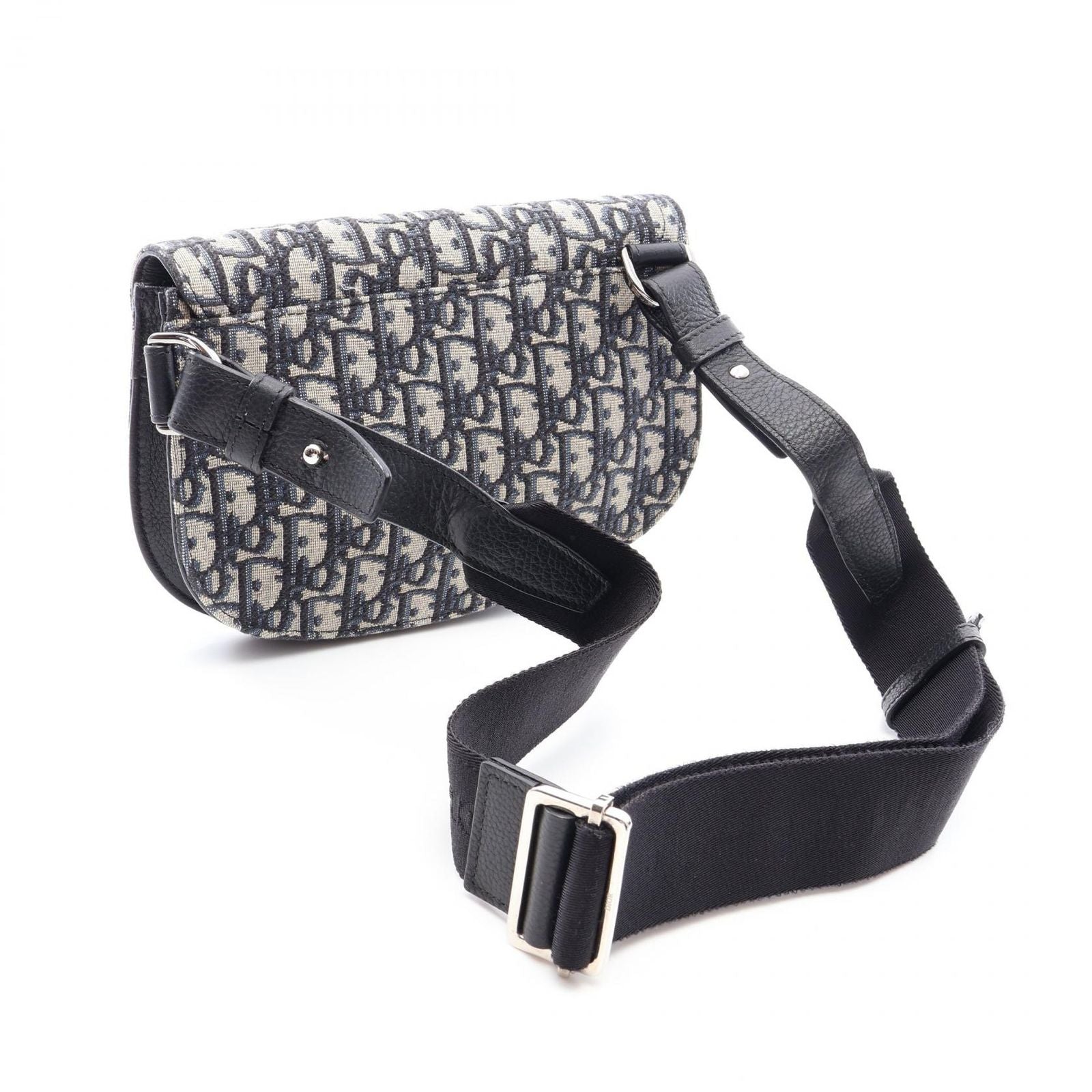 Dior Shoulder Bag Saddle Oblique Beige Navy Canvas Leather — view 2