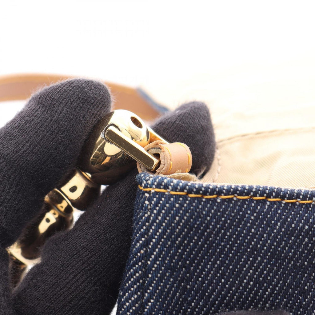 Dior Shoulder Bag Maris Pearl Navy Beige Denim Leather — view 8