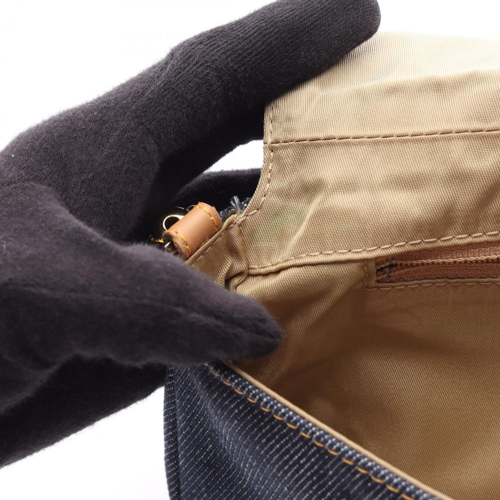 Dior Shoulder Bag Maris Pearl Navy Beige Denim Leather — view 5
