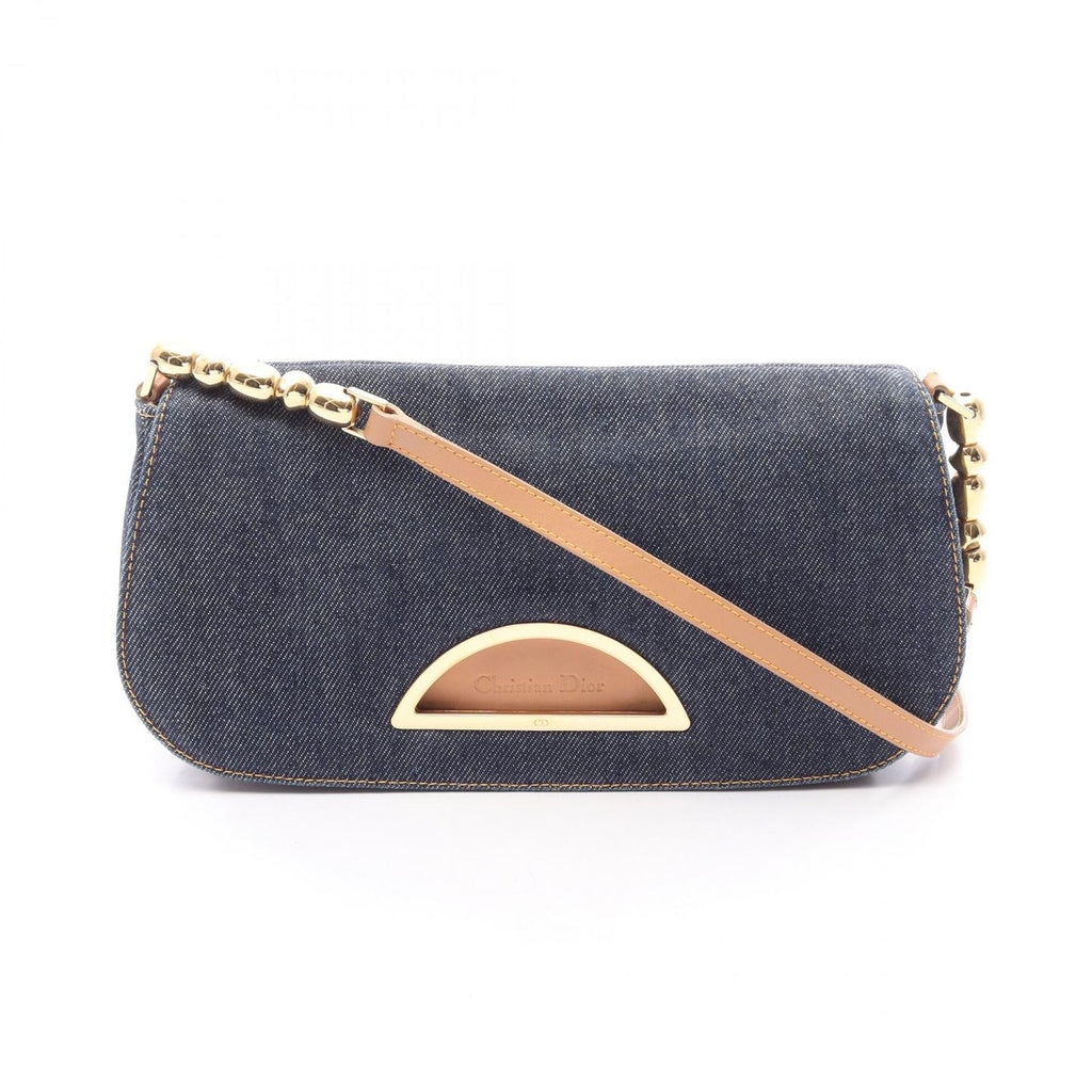 Dior Shoulder Bag Maris Pearl Navy Beige Denim Leather