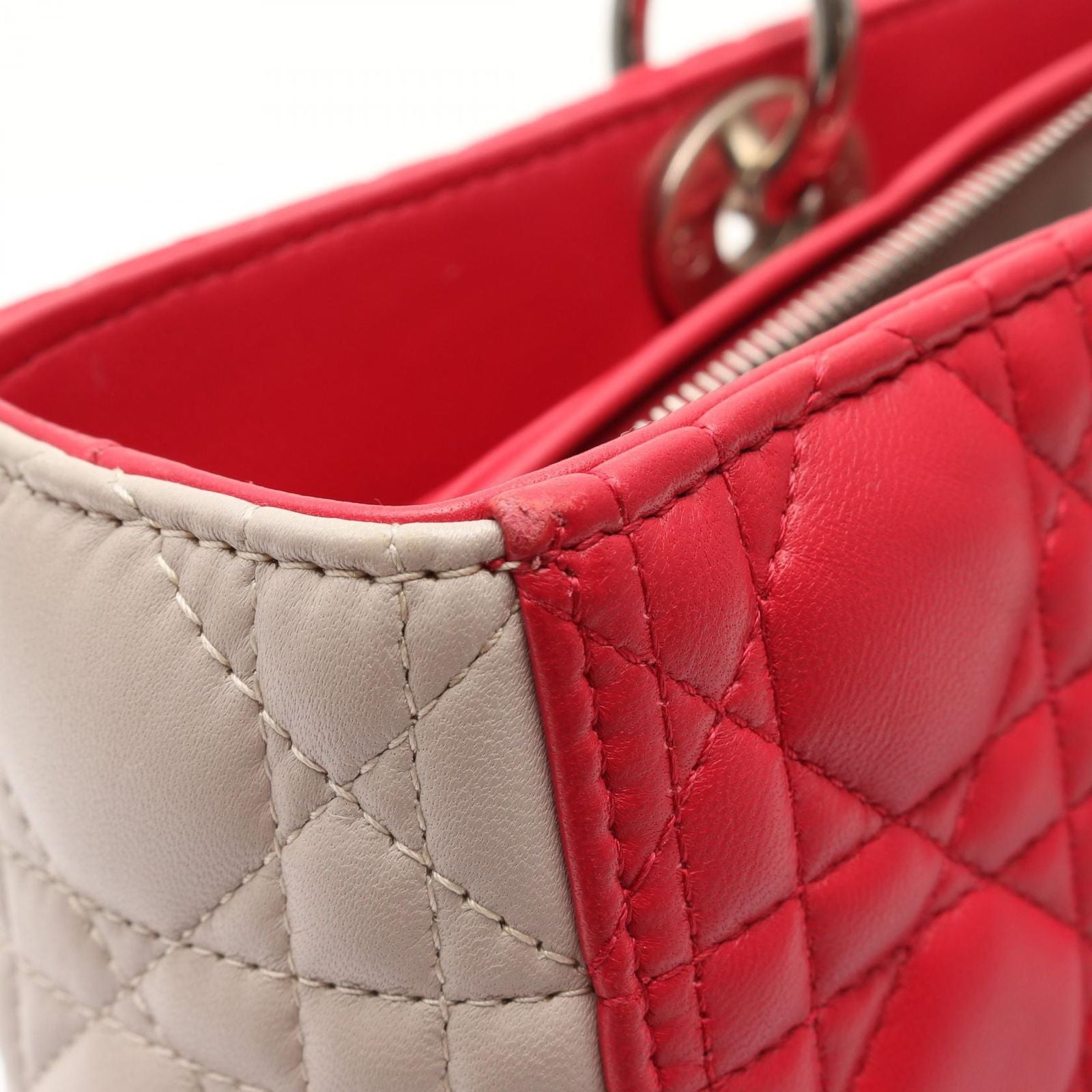 Dior Handbag Lady Dior Large Cannage 2-Way Pink Gray Leather Lady Dior Tote — view 7