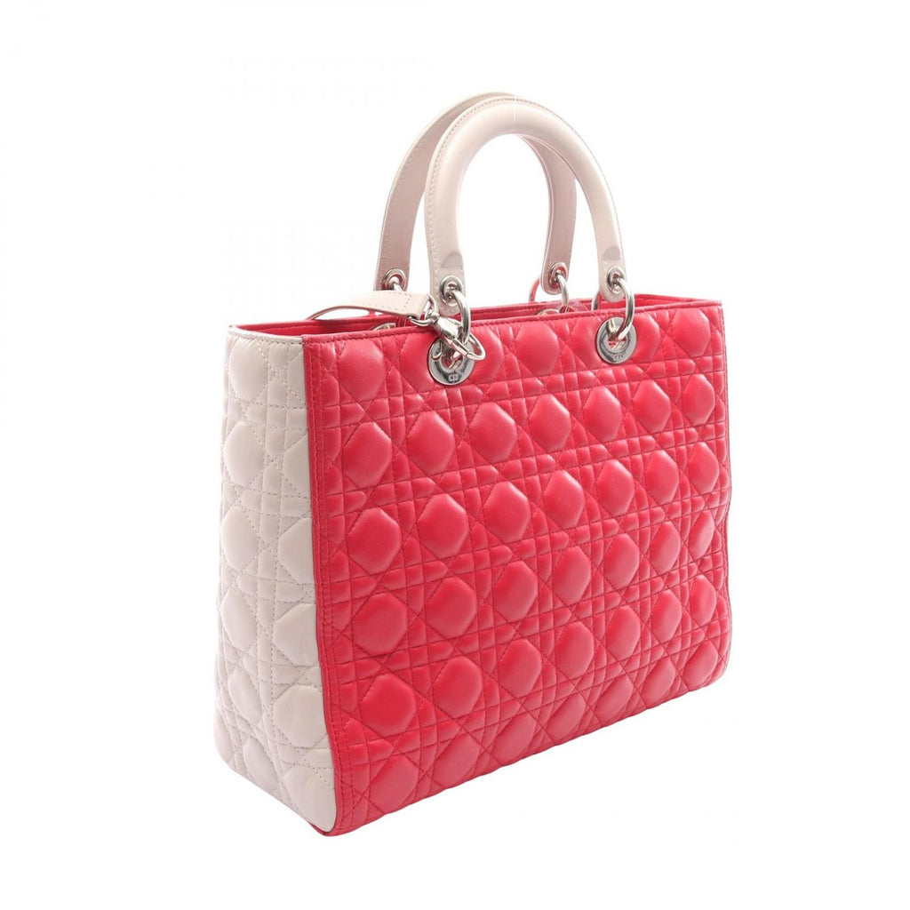 Dior Handbag Lady Dior Large Cannage 2-Way Pink Gray Leather Lady Dior Tote — view 2