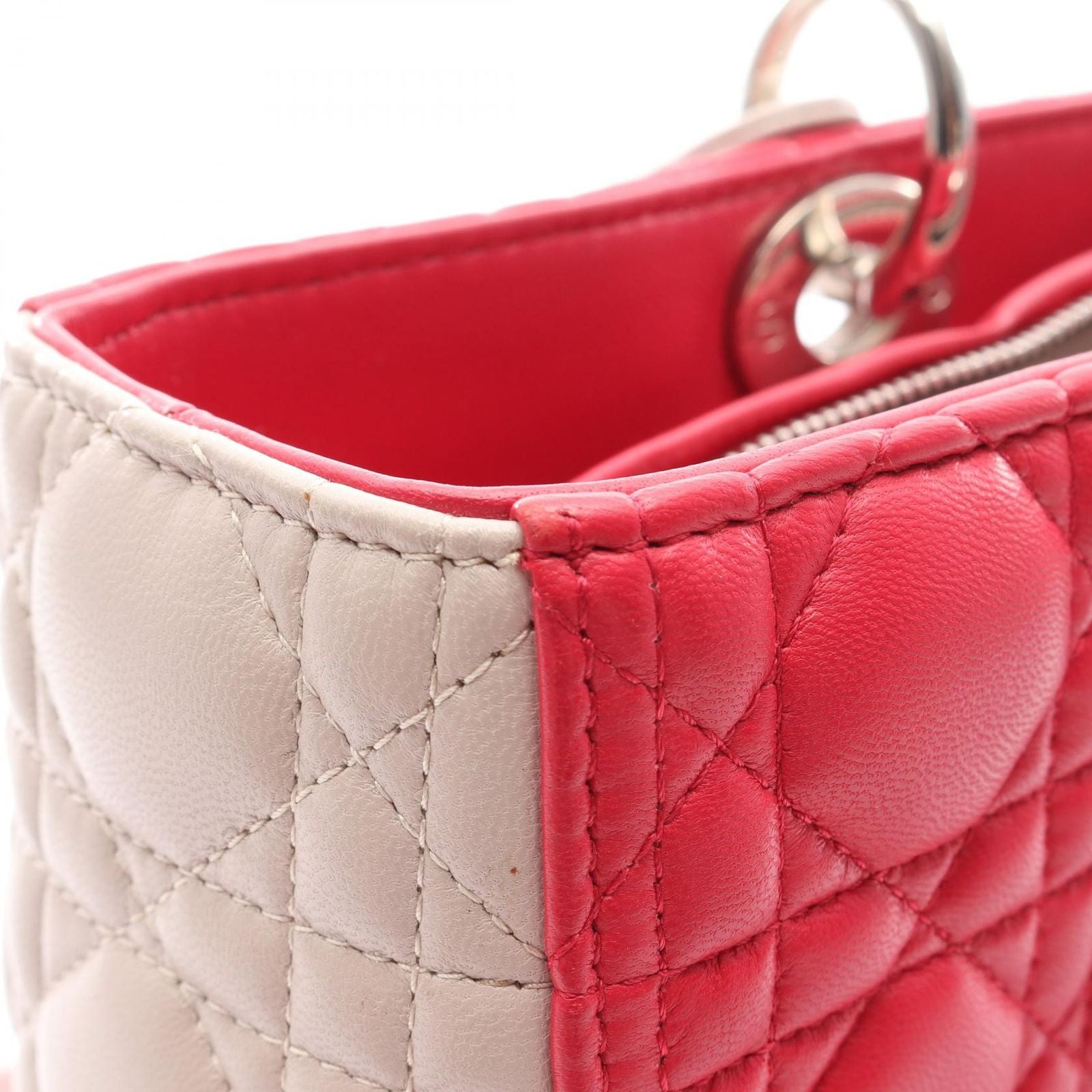 Dior Handbag Lady Dior Large Cannage 2-Way Pink Gray Leather Lady Dior Tote — view 5