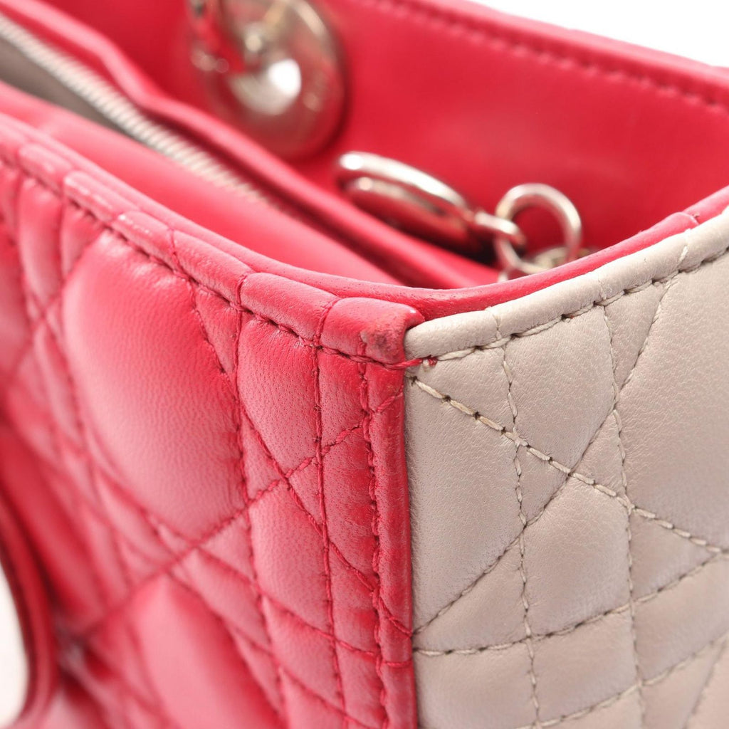Dior Handbag Lady Dior Large Cannage 2-Way Pink Gray Leather Lady Dior Tote — view 8