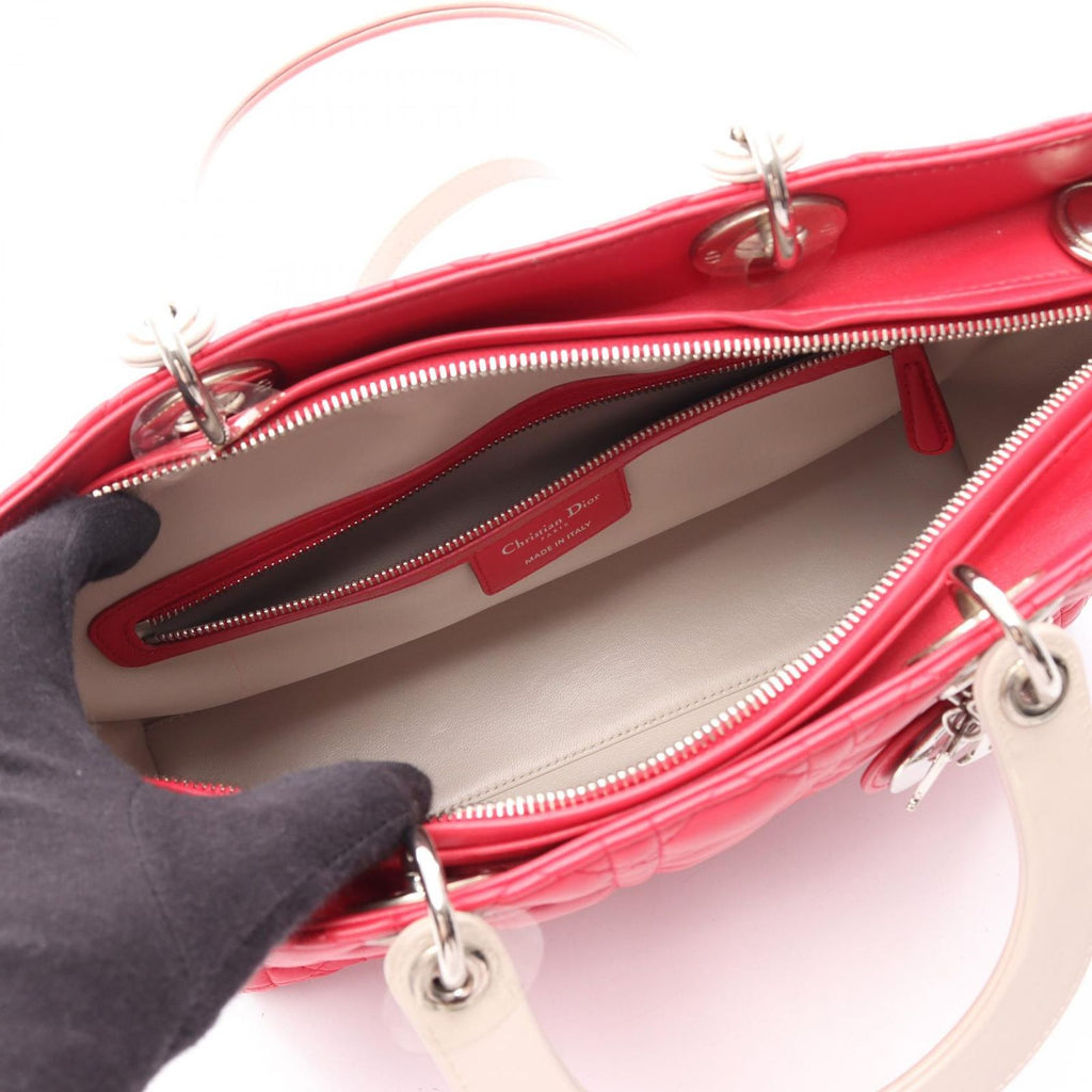 Dior Handbag Lady Dior Large Cannage 2-Way Pink Gray Leather Lady Dior Tote — view 3