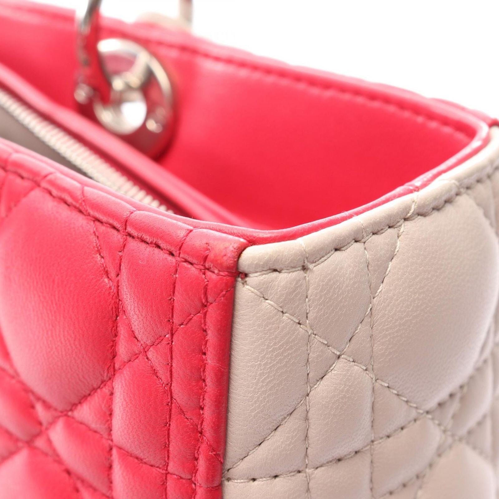 Dior Handbag Lady Dior Large Cannage 2-Way Pink Gray Leather Lady Dior Tote — view 6