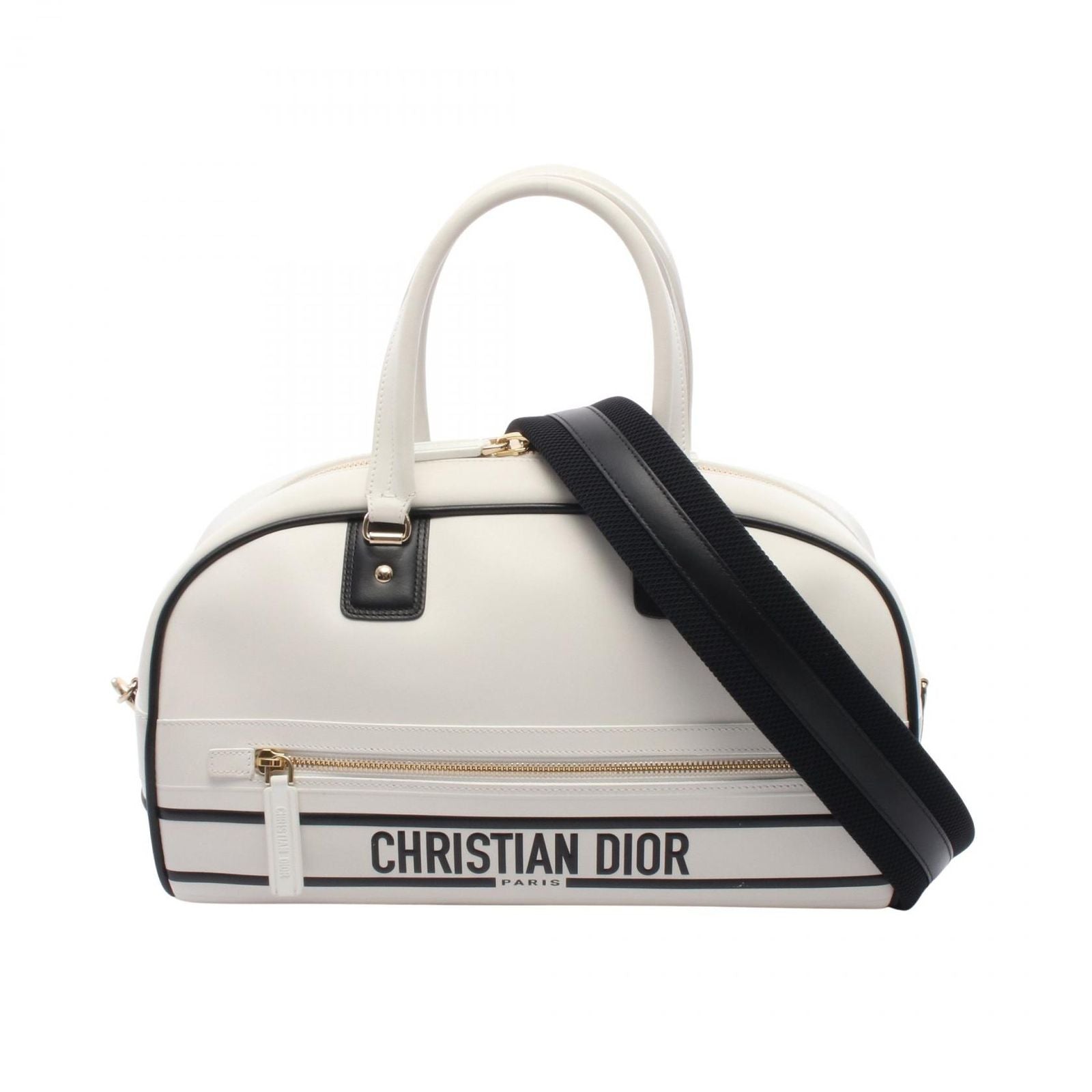 Dior Vibe Bowling Bag 2-Way White Black Leather
