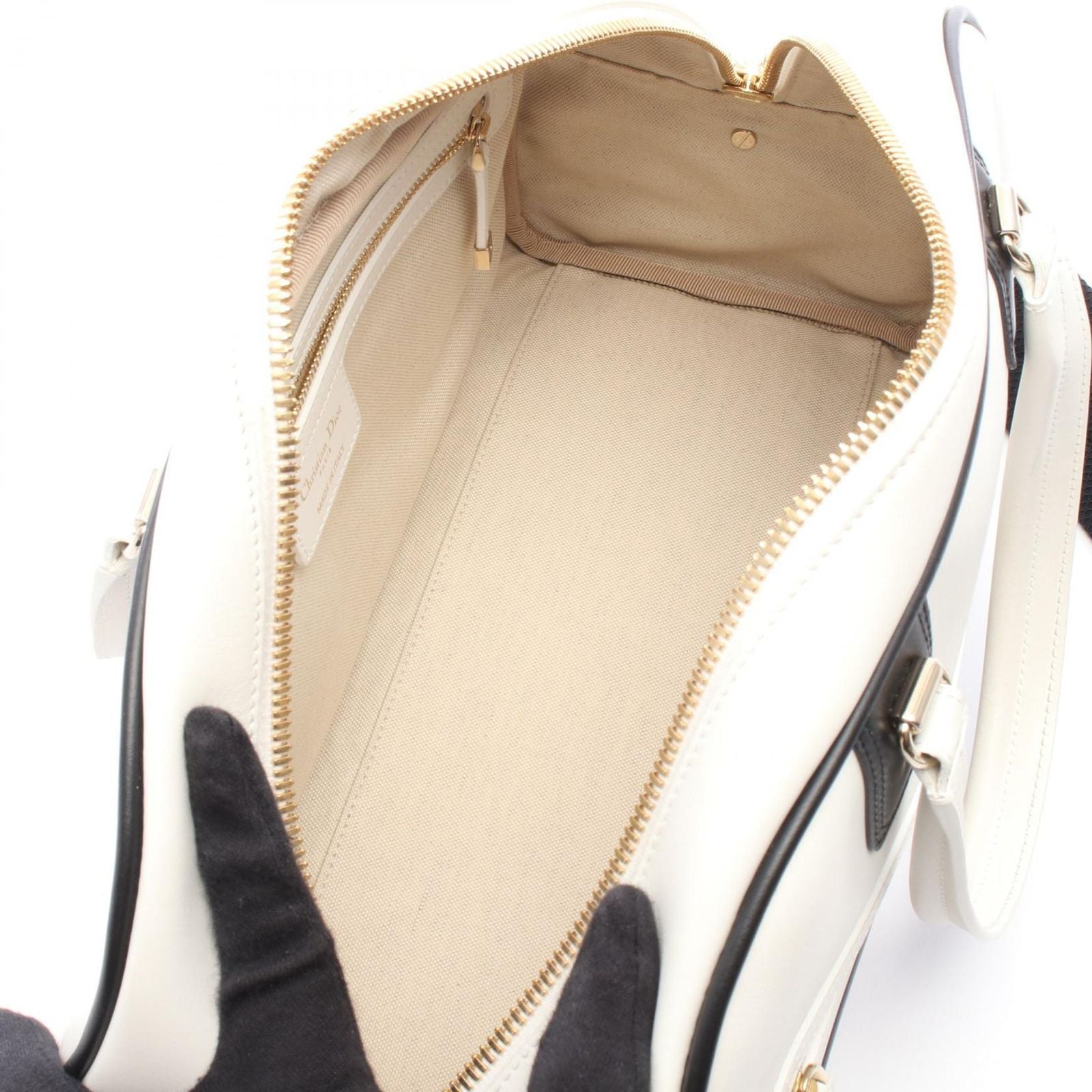 Dior Vibe Bowling Bag 2-Way White Black Leather — view 3