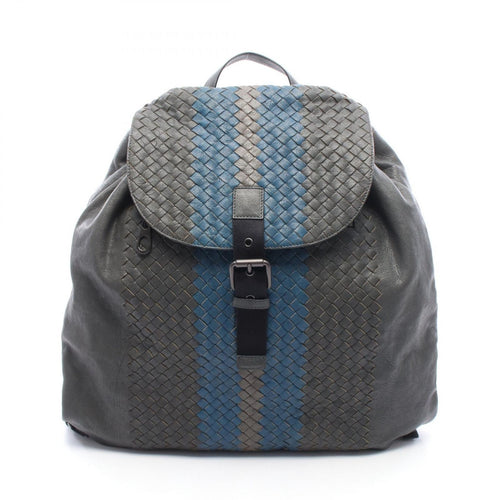 Bottega Veneta Backpack Intrecciato Gray Blue Leather
