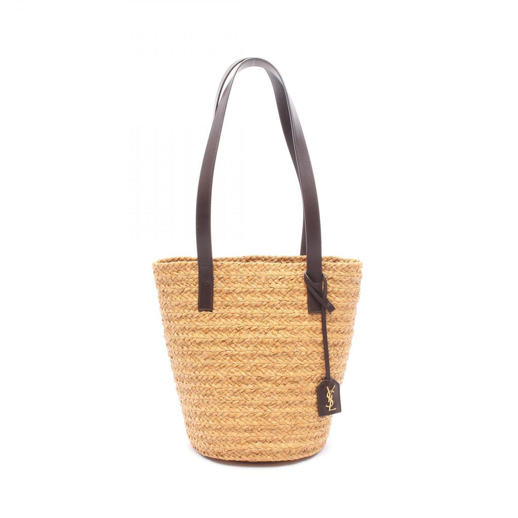Saint Laurent Paris Shoulder Bag Pannier Small Natural Dark Brown Leather Basket
