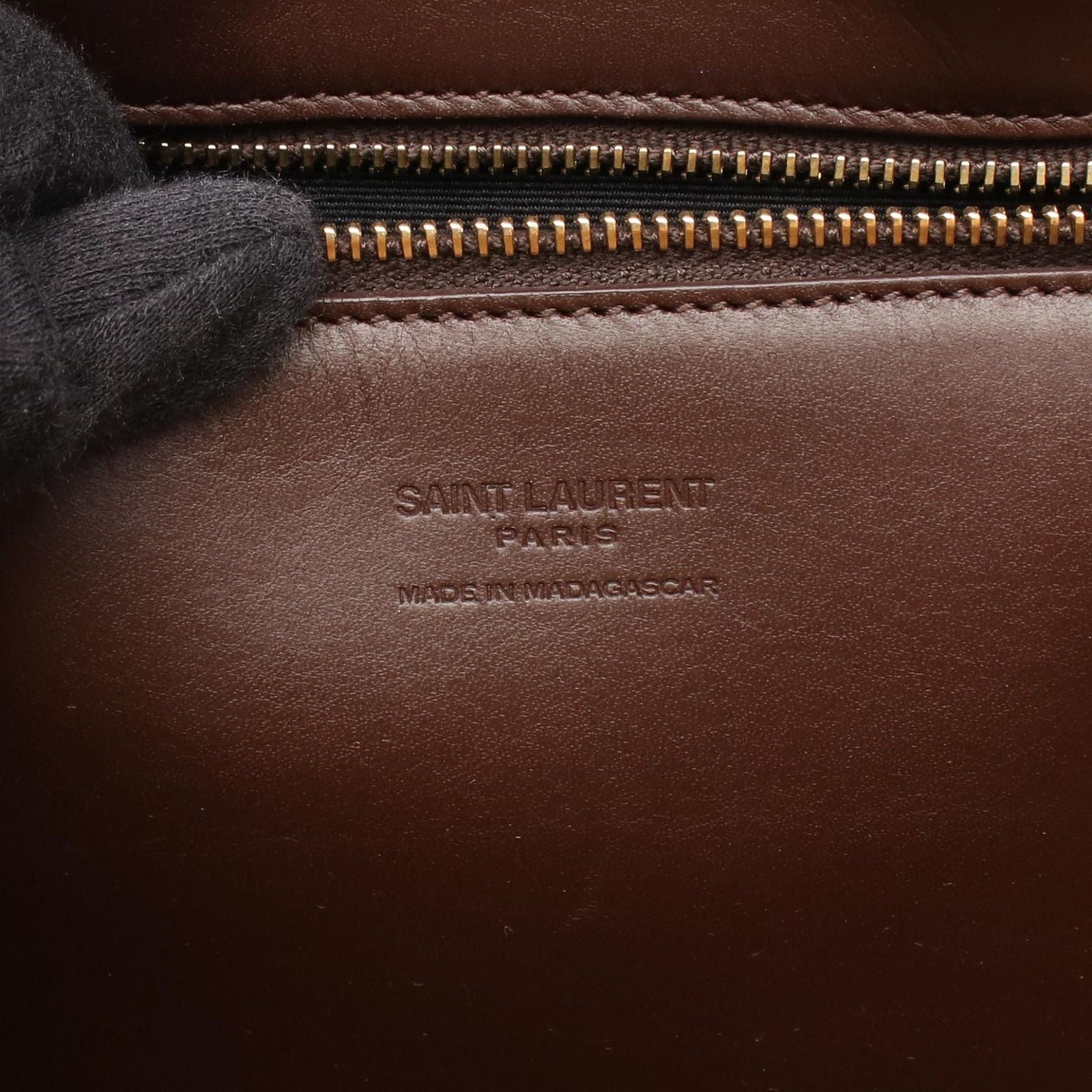 Saint Laurent Paris Shoulder Bag Pannier Small Natural Dark Brown Leather Basket — view 4