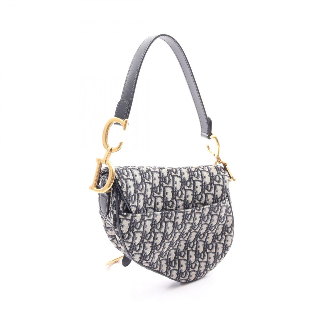 Dior Saddle Bag Oblique Jacquard Beige Navy Canvas Leather — view 2