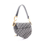 Dior Saddle Bag Oblique Jacquard Beige Navy Canvas Leather — view 2