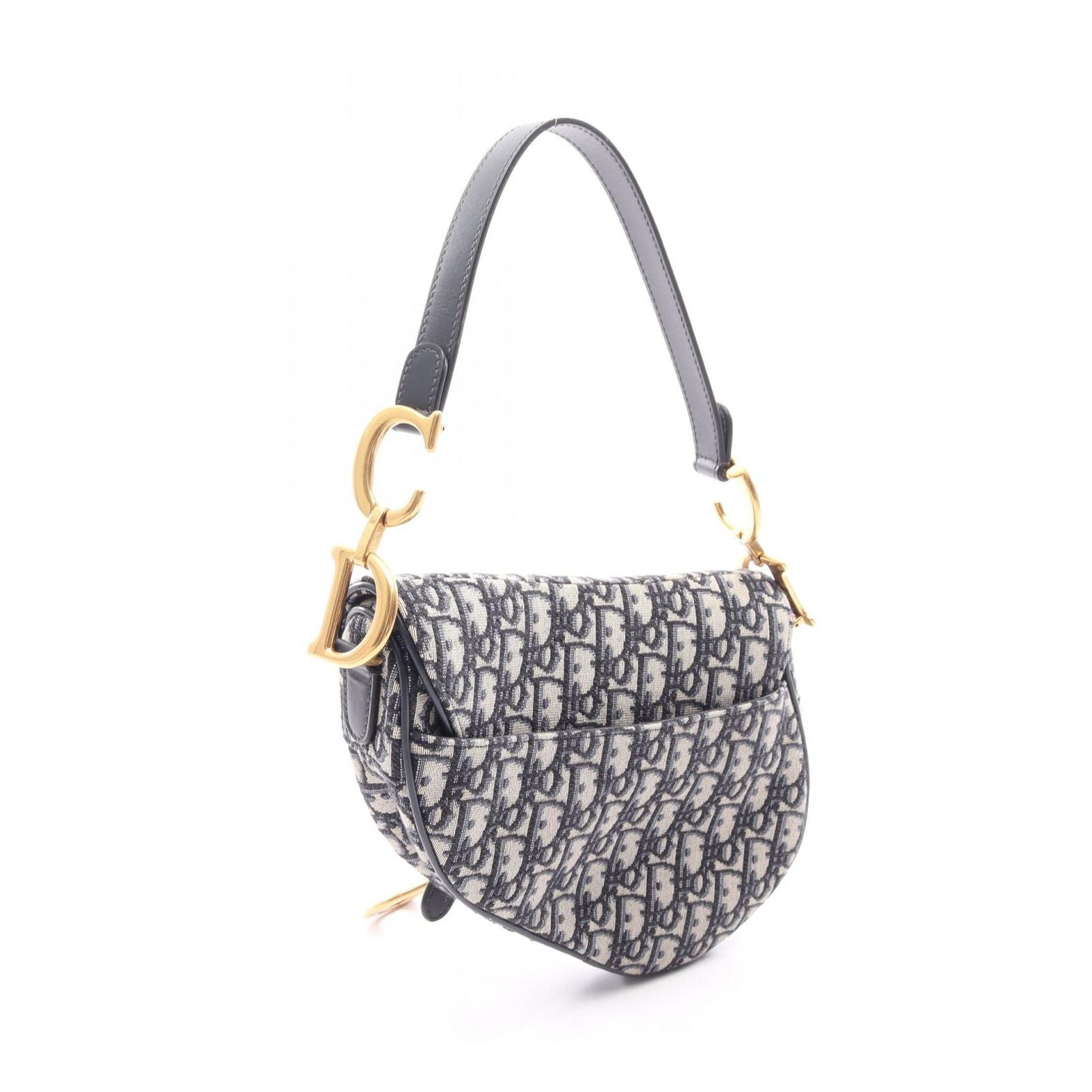 Dior Saddle Bag Oblique Jacquard Beige Navy Canvas Leather — view 2