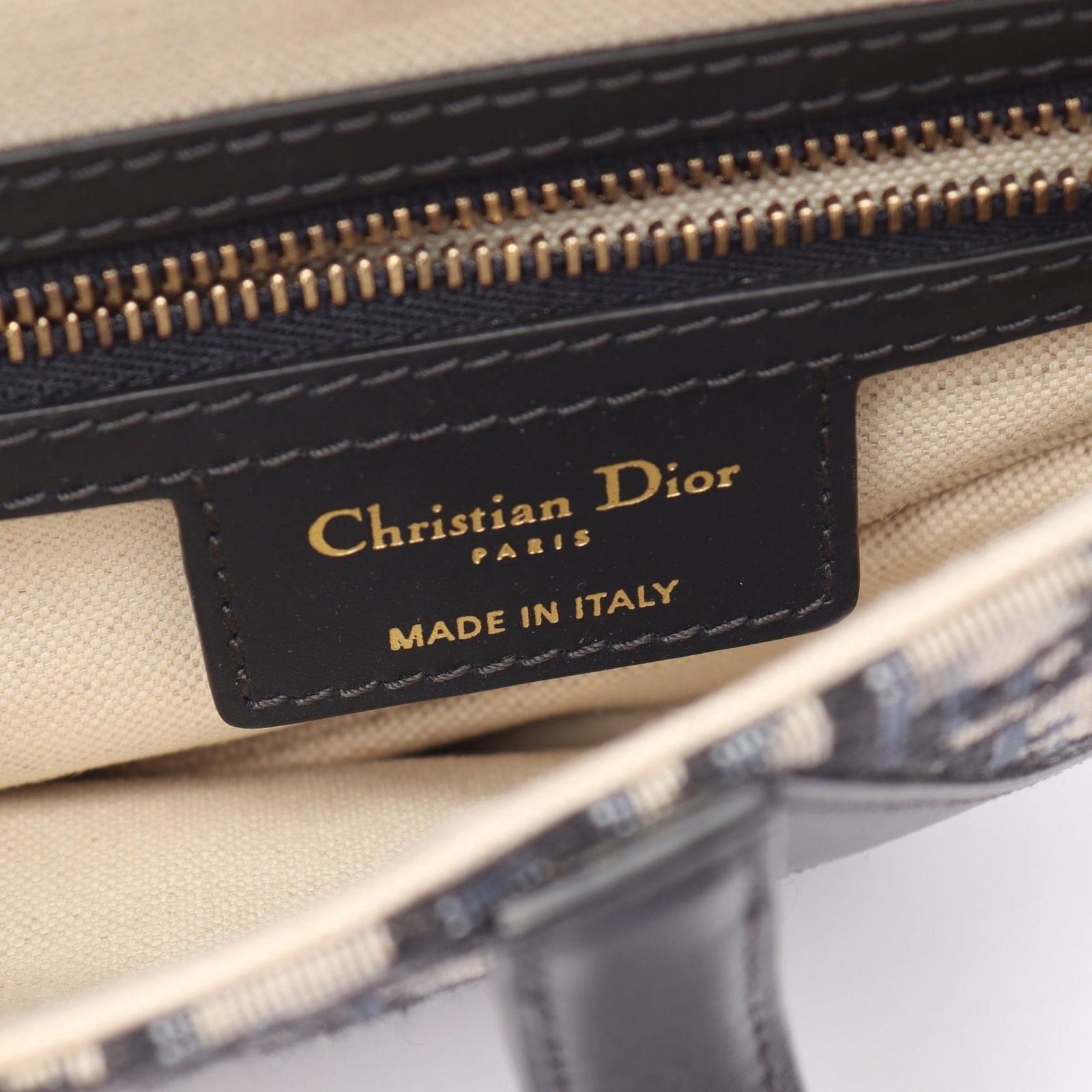Dior Saddle Bag Oblique Jacquard Beige Navy Canvas Leather — view 4