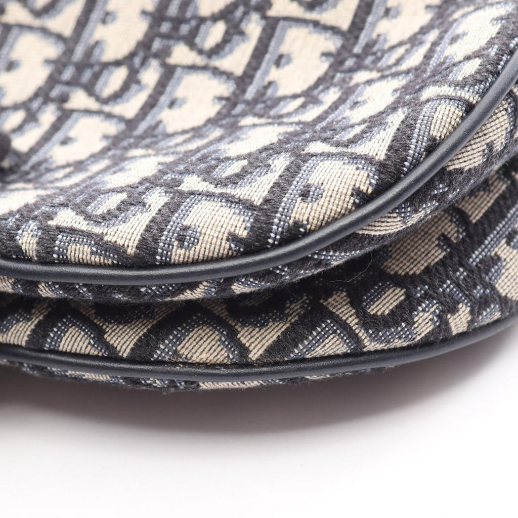 Dior Saddle Bag Oblique Jacquard Beige Navy Canvas Leather — view 5