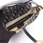 Dior Saddle Bag Oblique Jacquard Beige Navy Canvas Leather — view 3
