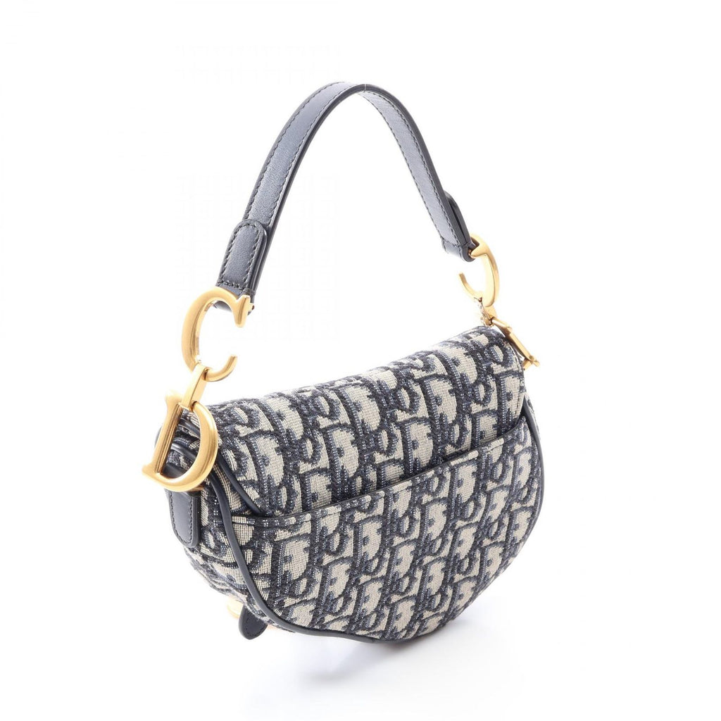 Dior Saddle Bag Mini Oblique Jacquard Beige Navy Canvas Leather — view 2