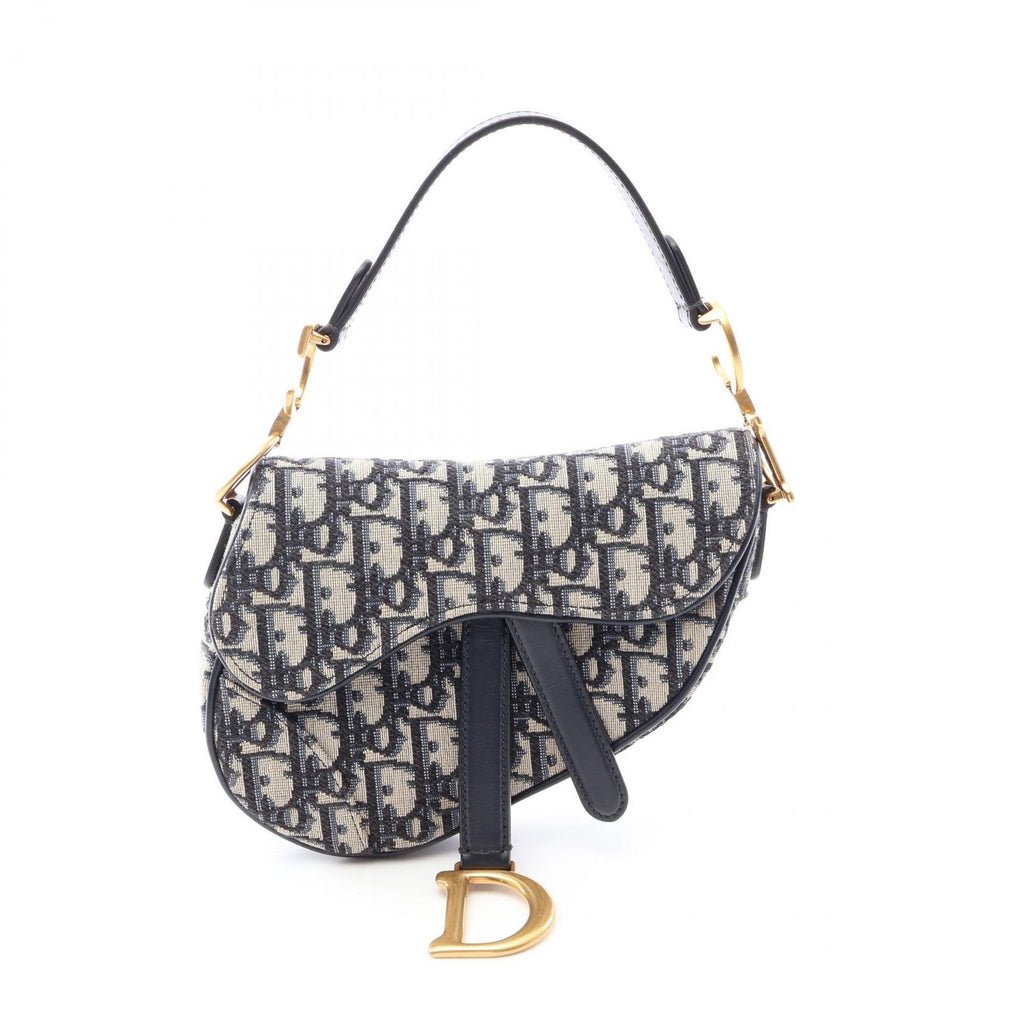 Dior Saddle Bag Mini Oblique Jacquard Beige Navy Canvas Leather