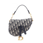 Dior Saddle Bag Mini Oblique Jacquard Beige Navy Canvas Leather