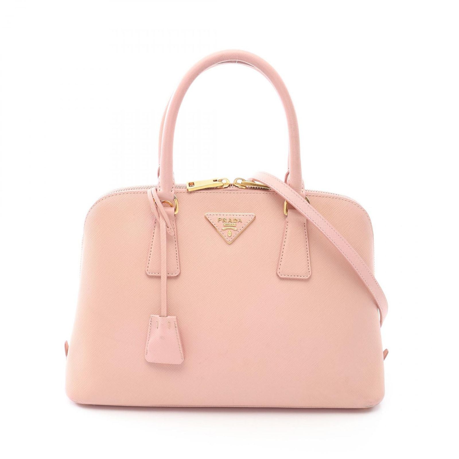 Prada Handbag Saffiano Lux 2-Way Pink Leather Triangle Logo Shoulder