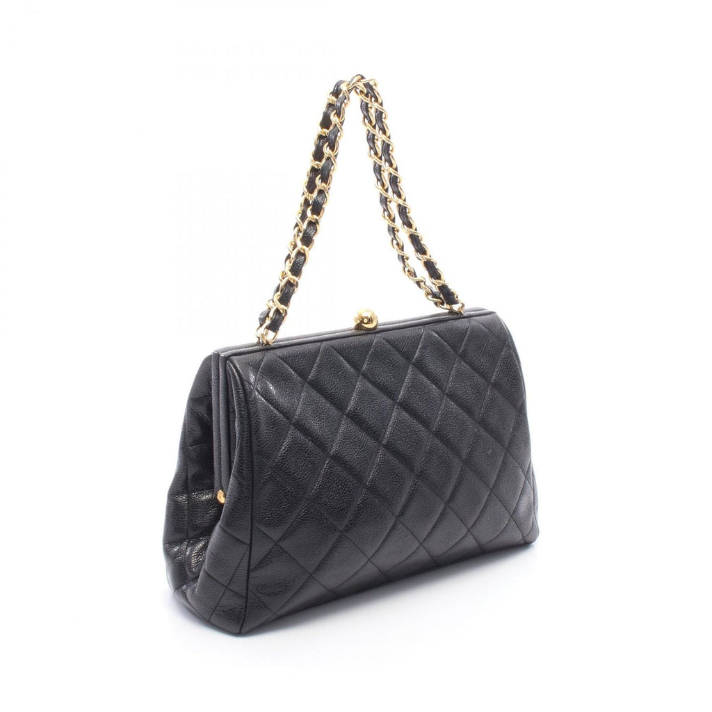 Chanel Handbag Quilted Black Caviar Leather Kiss Lock Chain — view 2