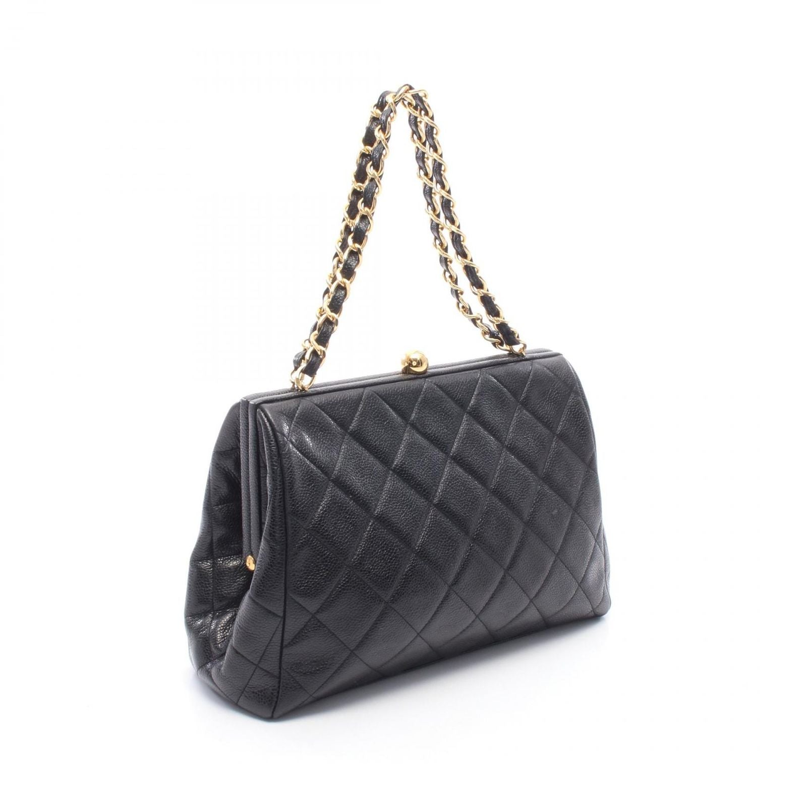 Chanel Handbag Quilted Black Caviar Leather Kiss Lock Chain — view 2