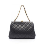 Chanel Handbag Quilted Black Caviar Leather Kiss Lock Chain