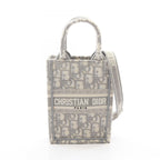 Dior Handbag Book Tote Vertical Mini Phone 2-Way Gray White Canvas Oblique