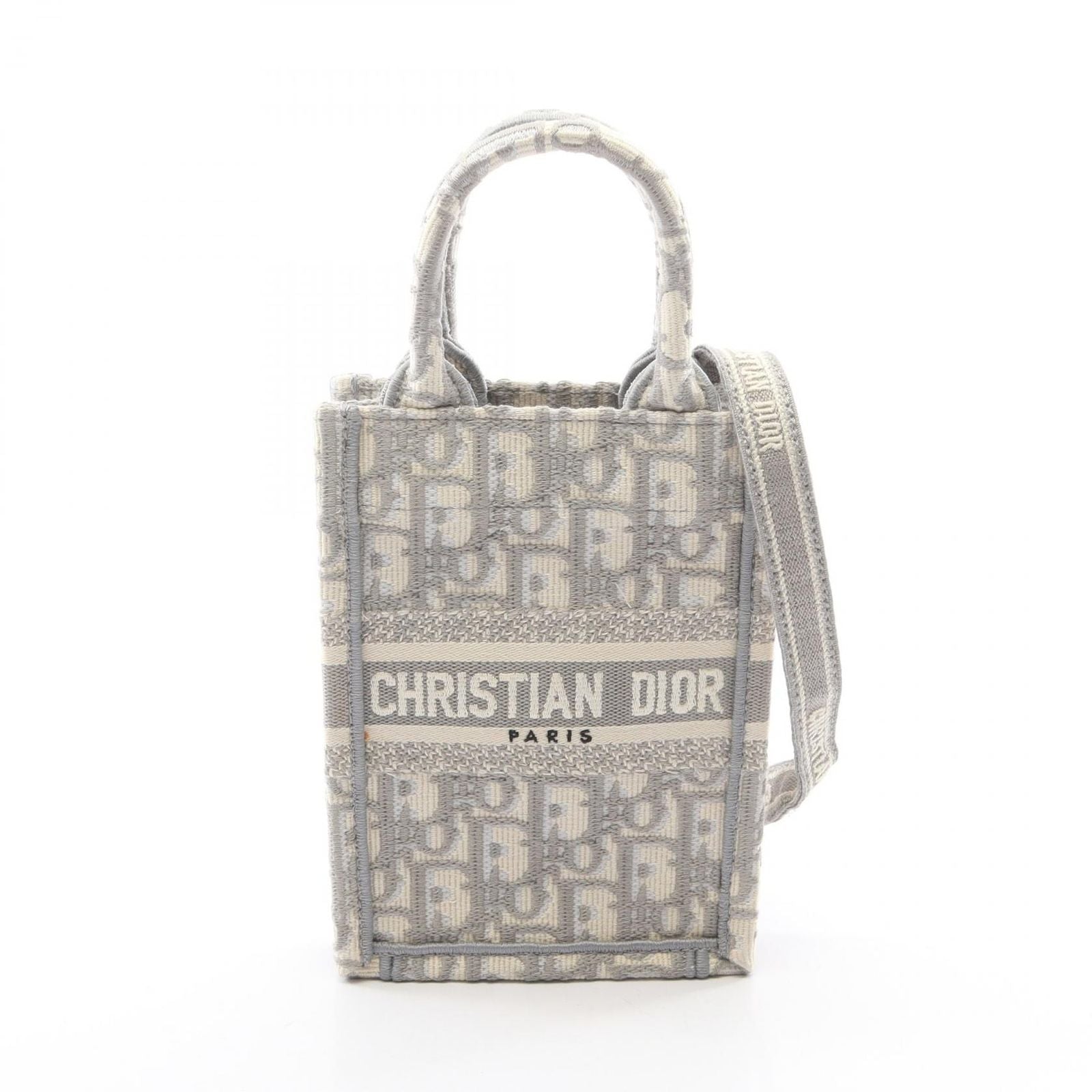 Dior Handbag Book Tote Vertical Mini Phone 2-Way Gray White Canvas Oblique