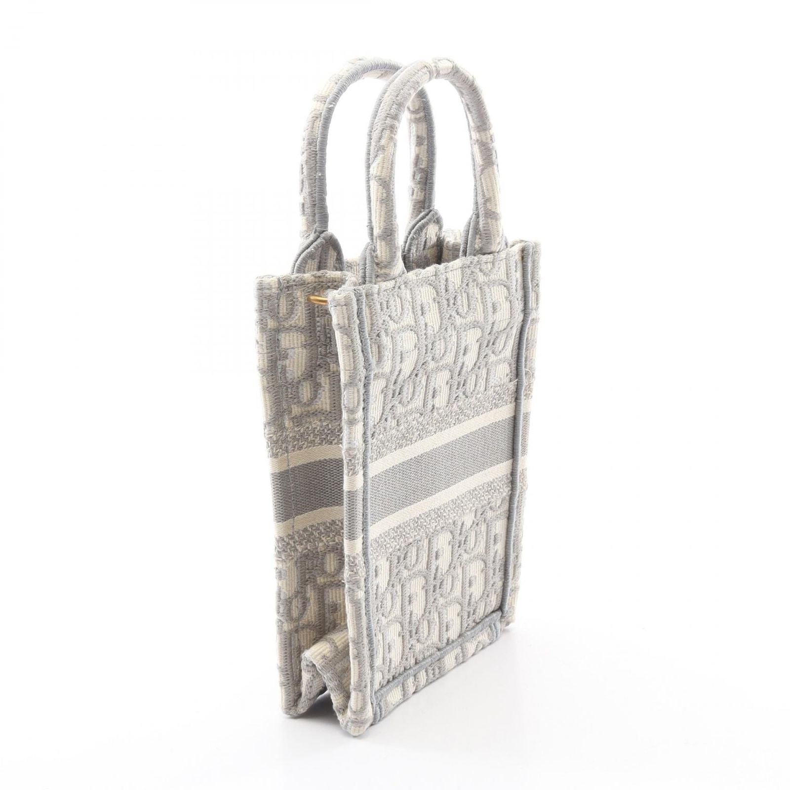 Dior Handbag Book Tote Vertical Mini Phone 2-Way Gray White Canvas Oblique — view 2
