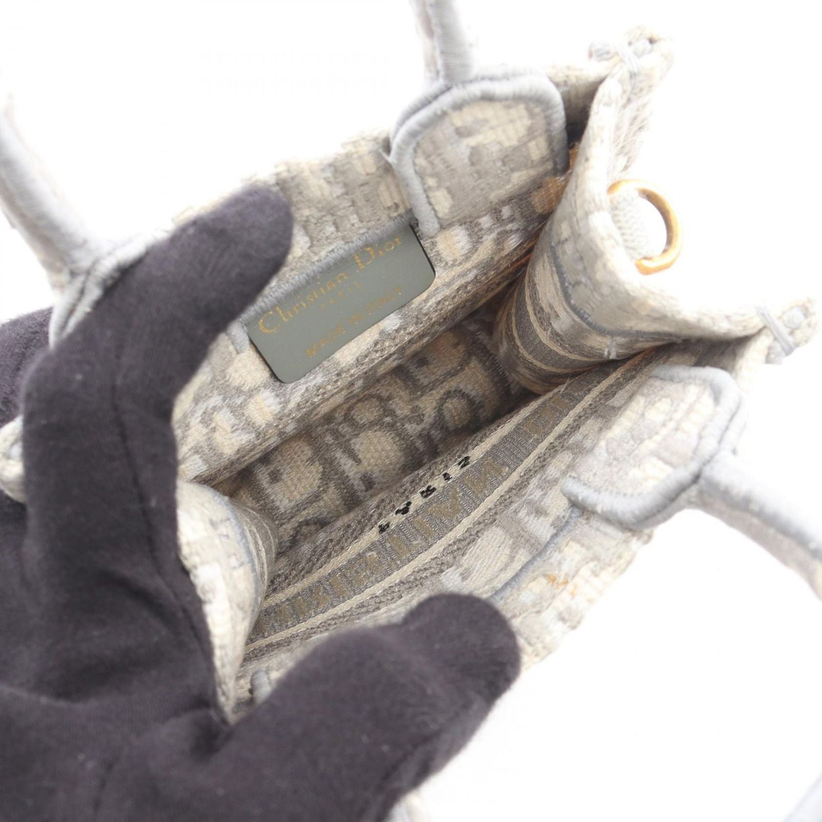 Dior Handbag Book Tote Vertical Mini Phone 2-Way Gray White Canvas Oblique — view 3