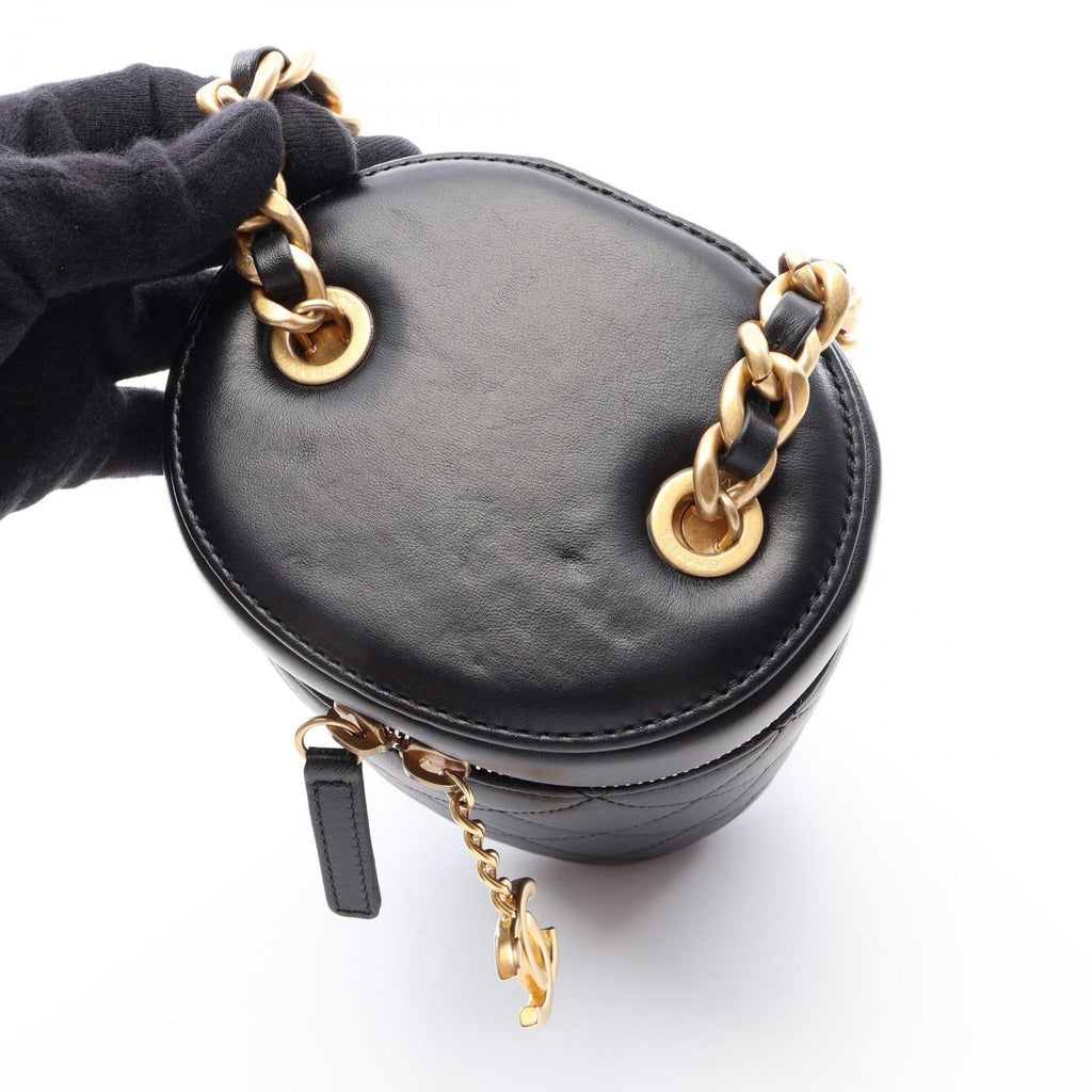 Chanel Shoulder Bag Quilted Small Vanity Black Lambskin Chain — view 8