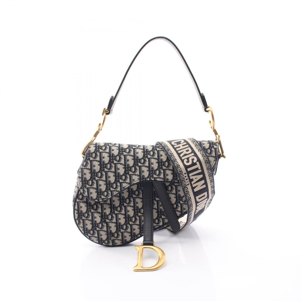 Dior Saddle Bag Oblique Jacquard 2-Way Navy Canvas Leather