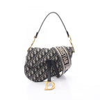Dior Saddle Bag Oblique Jacquard 2-Way Navy Canvas Leather